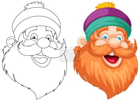Téléchargez les illustrations : Art linéaire et illustration colorée d'un gnome heureux. - en licence libre de droit