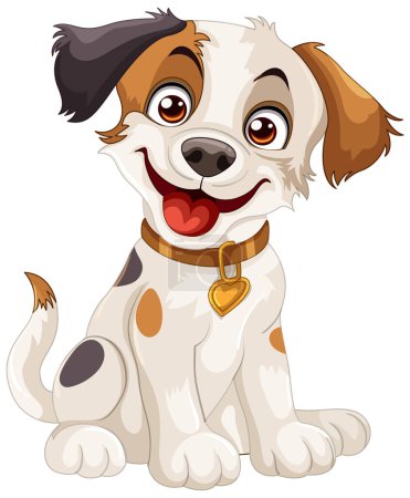Illustration for Cheerful spotted dog with a heart collar - Royalty Free Image