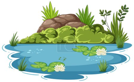 Ilustración de Ilustración vectorial de una tranquila escena del estanque - Imagen libre de derechos