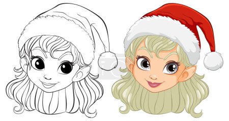 Illustration for Black and white sketch and colored vector elf. - Royalty Free Image