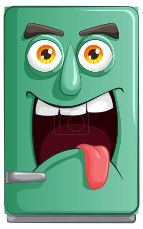 Illustration for Animated fridge with a playful, cheeky expression. - Royalty Free Image
