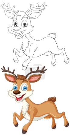 Illustration for Vector illustration of a happy reindeer, colored and outlined. - Royalty Free Image