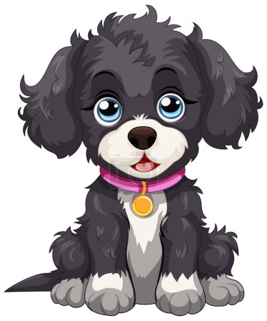 Illustration for Cute cartoon puppy with a vibrant collar - Royalty Free Image