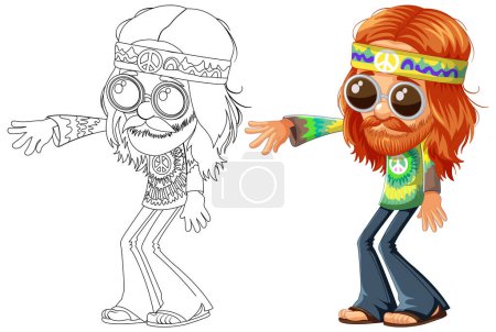 Illustration for Colorful and line art hippie characters in vector. - Royalty Free Image