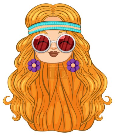 Ilustración de Elegante personaje femenino con gafas de sol retro y diadema. - Imagen libre de derechos