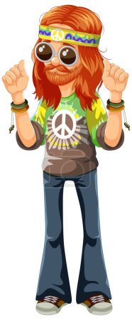 Illustration for Colorful, retro hippie man with peace symbols. - Royalty Free Image