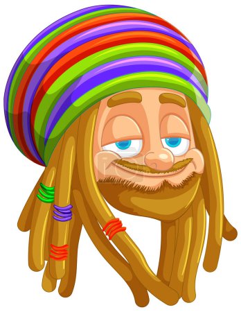 Illustration for Smiling character with vibrant rasta hat and dreadlocks. - Royalty Free Image