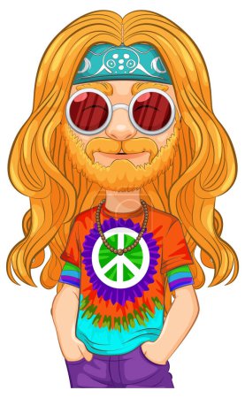 Bunter Hippie mit Friedenszeichen und Sonnenbrille.