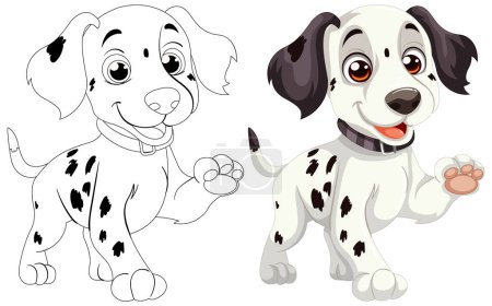 Illustration for Two happy cartoon Dalmatian puppies with spots - Royalty Free Image