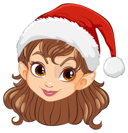 Ilustración de Encantadora chica elfa con sombrero de Navidad festivo. - Imagen libre de derechos