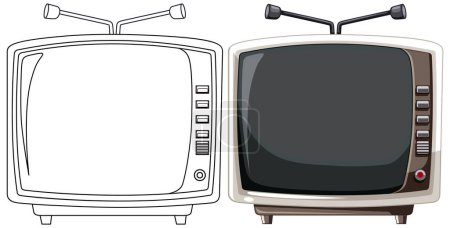 Téléchargez les illustrations : Deux téléviseurs rétro avec antennes et cadrans - en licence libre de droit
