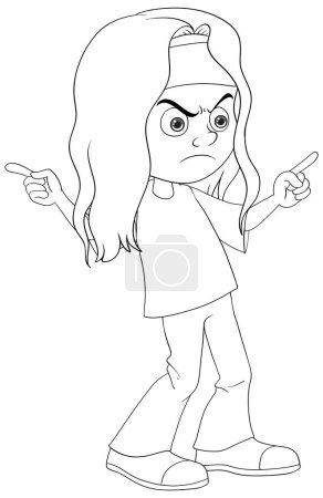 Téléchargez les illustrations : Dessin animé fille avec expression en colère pointant les deux doigts. - en licence libre de droit