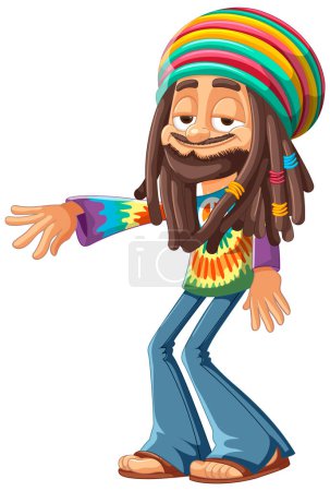Ilustración de Sonriente hombre rastafari en traje vibrante gesto. - Imagen libre de derechos