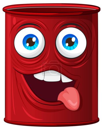 A cheerful red can with a playful expression.