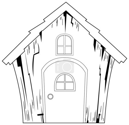 Téléchargez les illustrations : Dessin noir et blanc d'une petite maison. - en licence libre de droit