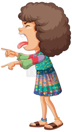 Illustration for Cartoon girl laughing and pointing to the side. - Royalty Free Image