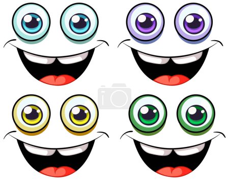 Ilustración de Conjunto de ojos de dibujos animados con varias expresiones coloridas. - Imagen libre de derechos