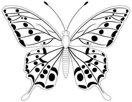 Téléchargez les illustrations : Illustration en noir et blanc d'un papillon - en licence libre de droit