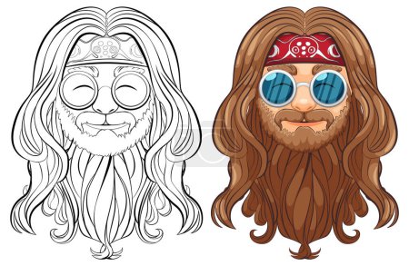 Illustration for Vector illustration of a man with long hair and sunglasses. - Royalty Free Image