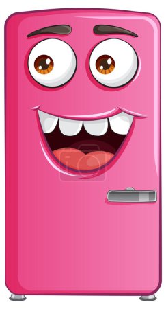 Vector illustration of a cheerful pink fridge