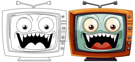 Illustration for Two cartoon televisions with expressive faces - Royalty Free Image
