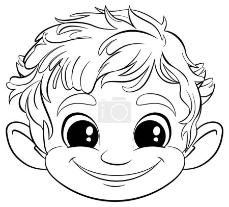 Illustration for Black and white line art of a happy boy's face. - Royalty Free Image