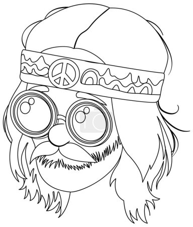 Téléchargez les illustrations : Illustration d'un hippie avec bandana signe de paix et lunettes. - en licence libre de droit