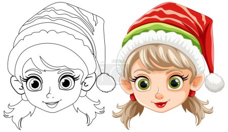 Illustration for Vector illustration of an elf girl, line art and colored. - Royalty Free Image