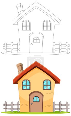 Vector illustration of a house, from sketch to color
