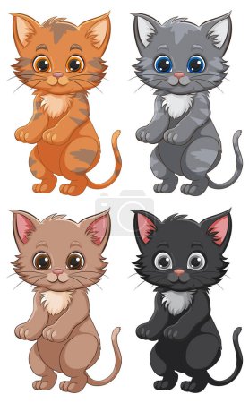 Téléchargez les illustrations : Quatre chatons vecteurs mignons avec différentes couleurs de fourrure - en licence libre de droit
