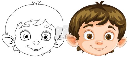 Ilustración de Ilustración vectorial de la cara de un niño, antes y después de colorear. - Imagen libre de derechos