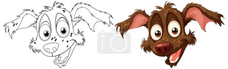 Illustration for Two stages of a cartoon dog, sketch and colored - Royalty Free Image