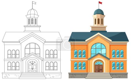 Téléchargez les illustrations : Deux illustrations vectorielles de bâtiments civiques stylisés - en licence libre de droit