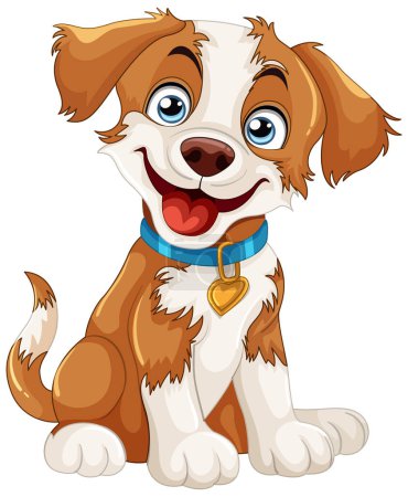 Illustration for Cheerful animated dog sitting with a big smile - Royalty Free Image