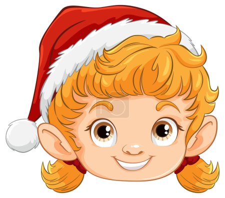 Visage d'elfe souriant avec chapeau de Père Noël et oreilles pointues.