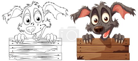 Téléchargez les illustrations : Illustration vectorielle d'un chien heureux avec une clôture en bois. - en licence libre de droit