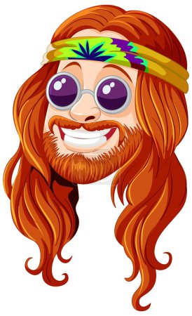 Illustration for Smiling bearded man with sunglasses and headband. - Royalty Free Image