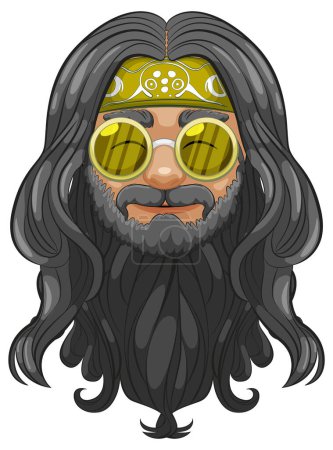 Téléchargez les illustrations : Illustration vectorielle d'un hipster barbu à lunettes. - en licence libre de droit