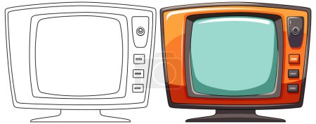 Téléchargez les illustrations : Deux téléviseurs vintage avec des dessins colorés - en licence libre de droit