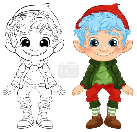 Téléchargez les illustrations : Illustration vectorielle d'un elfe, art coloré et art linéaire. - en licence libre de droit