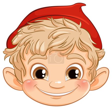 Smiling elf character with a festive red hat.