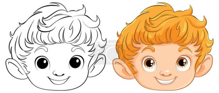 Illustration for Black and white sketch and colored illustration of a boy. - Royalty Free Image