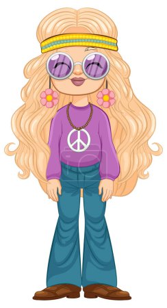 Cartoon of a girl dressed in 1970s attire.