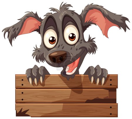 Téléchargez les illustrations : Illustration vectorielle d'un chien heureux derrière une clôture. - en licence libre de droit