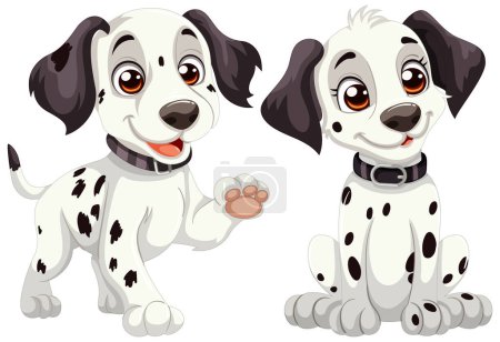 Illustration for Two cartoon Dalmatian puppies with happy expressions - Royalty Free Image