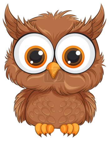 Ilustración de Adorable búho marrón con grandes ojos expresivos - Imagen libre de derechos