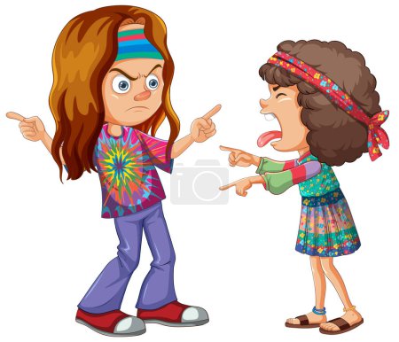 Illustration for Cartoon illustration of girls arguing with angry expressions. - Royalty Free Image