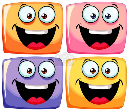 Illustration for Four vibrant, smiling faces in a vector illustration. - Royalty Free Image
