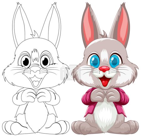 Téléchargez les photos : Illustration vectorielle d'un lapin, contour et couleur. - en image libre de droit