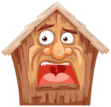An anthropomorphic house showing a scared expression.